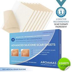 Aroamas Professional Silicone Scar Sheets Soften And Flattens Scars Resulting From Surgery Injury Burns Acne C-section And More Soft Silicone Scar Strips 3" 1.57" 8 Sheets 4 Month Supply