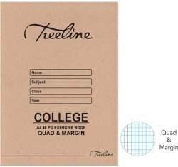 Treeline - A4 College Exercise Book 48 Pg Quad & Margin Pack Of 20