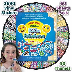 Go.me.products 2690 Scrapbooking Stickers For Kids & Toddlers Pack Mega Value Set Of 60 Assorted Shiny Stickers Bulk Of Vinyl Sheets For Reward Charts