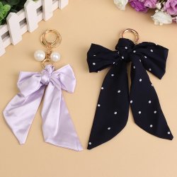 Elegant Chiffon Bow Key Ring Chain Removable Scarf Clothes Accessories