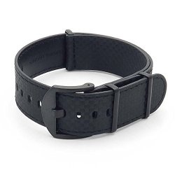 Dassari Stealth Carbon Fiber Nato G10 Zulu Black Leather Watch Strap W Black Hardware 26MM