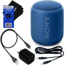 HeroFiber Sony Wireless Portable Bluetooth Speaker XB10 With Extra Bass & Water-resistance Design Blue + USB Charging Cable + Wall Adapter + Aux Cable + Her