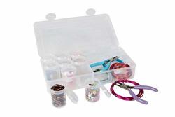 Everything Mary Large Bead Storage Box With 9 Individual Removable Stackable Jars- Clear Pink Organizer Storage For Large Small MINI Tiny Beads - Plastic