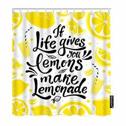Moslion Motivational Quote Bathroom Curtains If Life Gives You Lemons Make Lemonade Shower Curtain Set Home Decorative Waterproof Polyester Fabric Hooks 72X84 Inch Yellow