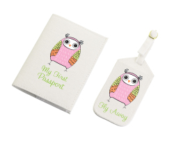 Pink Owl Luggage Tag And Passport Cover Set