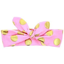 Baby Girls Toddle Kids Cute Fashion Gold Dots Diy Bow Knot Headbands Hair Band Accessory Knotted Adjustable Pink