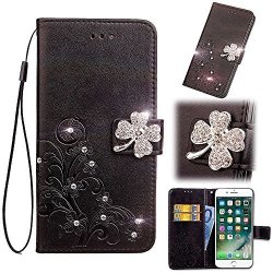 Leather Wallet Case Black For Sony Xperia XZ2 Gostyle Sony Xperia XZ2 Flip Case Embossed Flower Luxury Diamond Magnetic Closure Cover With Hand Strap card