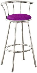 The Furniture Cove 1-24" Tall Chrome Metal Finish Custom Made Specialty Swivel Seat Bar Stool Featuring Your Favorite Colored Glitter Vinyl Seat Cushion Purple Glitter