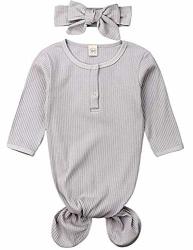 Sushine Baby Gown Newborn Knotted Infant Sleeper For Baby Girl And Boy X-gray 0-6 Months