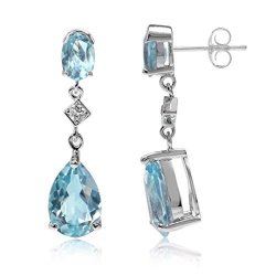 Silvershake 7.46CT. Genuine Blue Topaz White Gold Plated 925 Sterling Silver Drop Dangle Post Earrings
