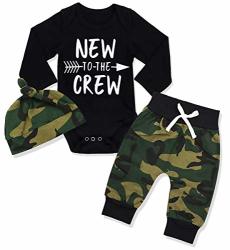 Newborn Baby Boy Clothes New To The Crew Letter Print Romper+long Pants+hat 3PCS Outfits Set 0-3 Months