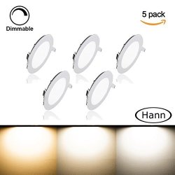 Hann 5 Pack Round Ceiling Light Ultra-thin Recessed Downlight Lamp LED Bathroom Bedroom Lighting Fixtures 18W 1440LM 3000K 120W Incandescent Equivalent Cut Hole 8.1