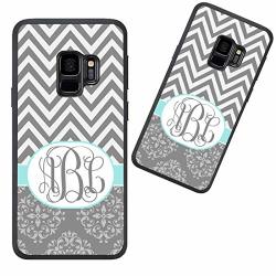 Customized Phone Case For Samsung Galaxy S9 Gray Chevron Pattern & Vintage European Personalized For Samsung Galaxy S9