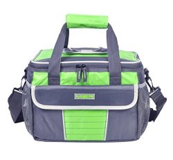 Mier Large Soft Cooler Bag Insulated Lunch Box Bag Picnic Cooler Tote With Dispensing Lid Multiple Pockets Grey And Green