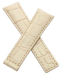 22MM Cream Alligator-style Genuine Leather Watchband With Cream Stitching To Fit Tag Heuer Grand Carrera Models Listed Below
