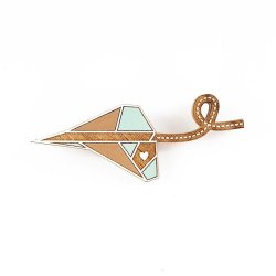 Brooch paper Plane Turquoise - Handcrafted Plywood Brooch With Laser Cut Detail