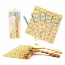 Bamboomn 10 Piece Complete Sushi Making Kit 2X Bamboo Rolling Mats 1X Rice Paddle 1X Spreader And 6 Pairs Blue Diamond Chopsticks