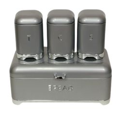 4PC Bread Bin And Canister Set - Grey