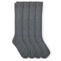 Seamless Cotton Knee High Socks - Grey - Large