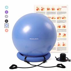 Rggd&rggl Yoga Ball Chair Exercise Balance Ball Chair 65CM With Inflatable Stability Ring 2 Resistant Bands And Pump For Core Strength And Endurance Upgrade Blue