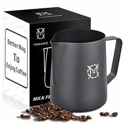 Magicaf Milk Frothing FrOther Pitcher - Non Stick Coating Latte Art Espresso Cappuccino Metal Milk Steaming Pitcher Black 20OZ 600ML