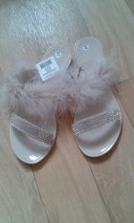 Nude Colour Jelly Sandals - Fur feathered Detail&diamante - New