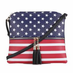 Sg Sugu American Flag Lightweight Medium Crossbody Bag With Tassel And Zipper Pocket For Women Black