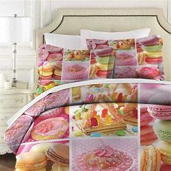 Colorful Bedding 3-PIECE California King Bed Sheets Set Comforter Bedding Set Microfiber Duvet Cover Set Cupcakes Macarons Biscuits For Any Bed Room Or Guest Room