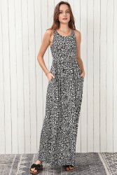 Gray Leopard Print Pocketed Sleeveless Maxi Dress - XL SA40 UK16