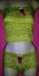 Camisole And Shorty Set - Green Lace