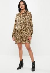 Missguided Petite Oversized Leopard Shirt Dress - Brown
