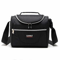 black lunch bag with shoulder strap