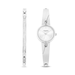 Ladies Silver Tone Bangle Watch & Bracelet Set