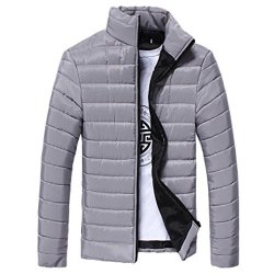 Hemlock Down Coats Men Men's Light Down Jackets Stand Collar Zipper Winter Cotton Overcoat Outerwears L Grey