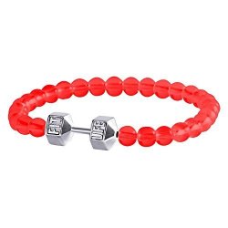 Fitlife Fashion Original Dumbbell Bracelet Stainless Steel Glass Beads Red Large