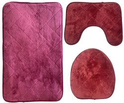 Stylish Non-slip Comfy Bathroom Mats Set - Rectangular - 3 Piece - Red