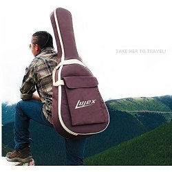 Lujex 41 Inch Acoustic Guitar Waterproof Thicken Padded Bag Advanced Guitar Case With Guitar Strap Coffee Color