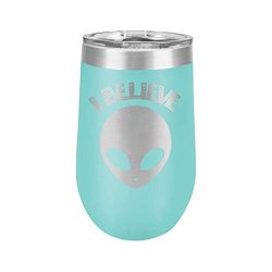 I Believe Alien Extraterrestrial Space Exploration Galaxy Design - Polar Camel 16 Oz. Vacuum Insulated Stemless Tumbler W lid Teal
