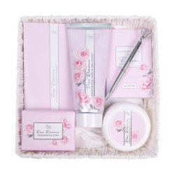 Natures Edition Pamper Basket With Bath Salts 160G Soap Bar 125G Hand And Body Cream 200ML Notepad Scented Sachets And Pen Rose