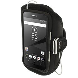 Igadgitz Water Resistant Black Sports Jogging Gym Armband For Sony Xperia Z5 Compact E5803 E5823