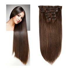 Lovbite Hair 18INCH Clip In Hair Extensions Remy Human Hair Double Weft Brazilian Virgin Hair Clips On 8A Grade 7PIECES LOT 100G 16CLIPS 18"-80G Dark Brown