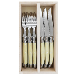 Steak Knives & Forks Set - Horn 12PC In Wooden Box
