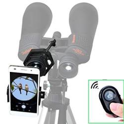 Gosky Digiscoping Smartphone Adapter And Wireless Remote Controller Kit - Spotting Scope Binocular Monocular Telescope And Microscope Mobile Phone Adapter For Iphone Samsung Sony Etc