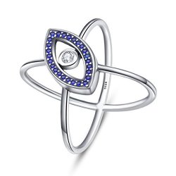 Bamoer New Arrival 925 Sterling Silver Criss Cross "x" Long Ring Cz Evil Eye Ring For Women Fashion Jewelry 6