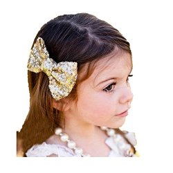 Gloous Fashion New Children Sequin Barrettes Cute Baby Girl Big Bow Hair Accessories Gold