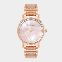 Anne Klein Women&apos S Rose Gold Plated Crystal Bracelet Watch