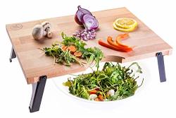 Salabarpro Original Raised Wooden Cutting Board With Foldable Legs Cut Into Bowl Large 16" X 12" Fine Hard Wood Butcher Block Oiled Non-warping Easy To Store