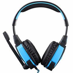 Miss&yg G4000 USB Stereo Gaming Headphone Headset Headband Microphone Volume Control LED Light PC Game Blue