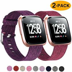 Welltin 2 Pack Bands Compatible With Fitbit Versa fitbit Versa 2 Fitbit Versa Lite For Women Men Breathable Woven Fabric Strap Adjustable Replacement Wristband