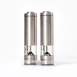 KitchenFX Electronic Salt and Pepper Grinder Set - Silver